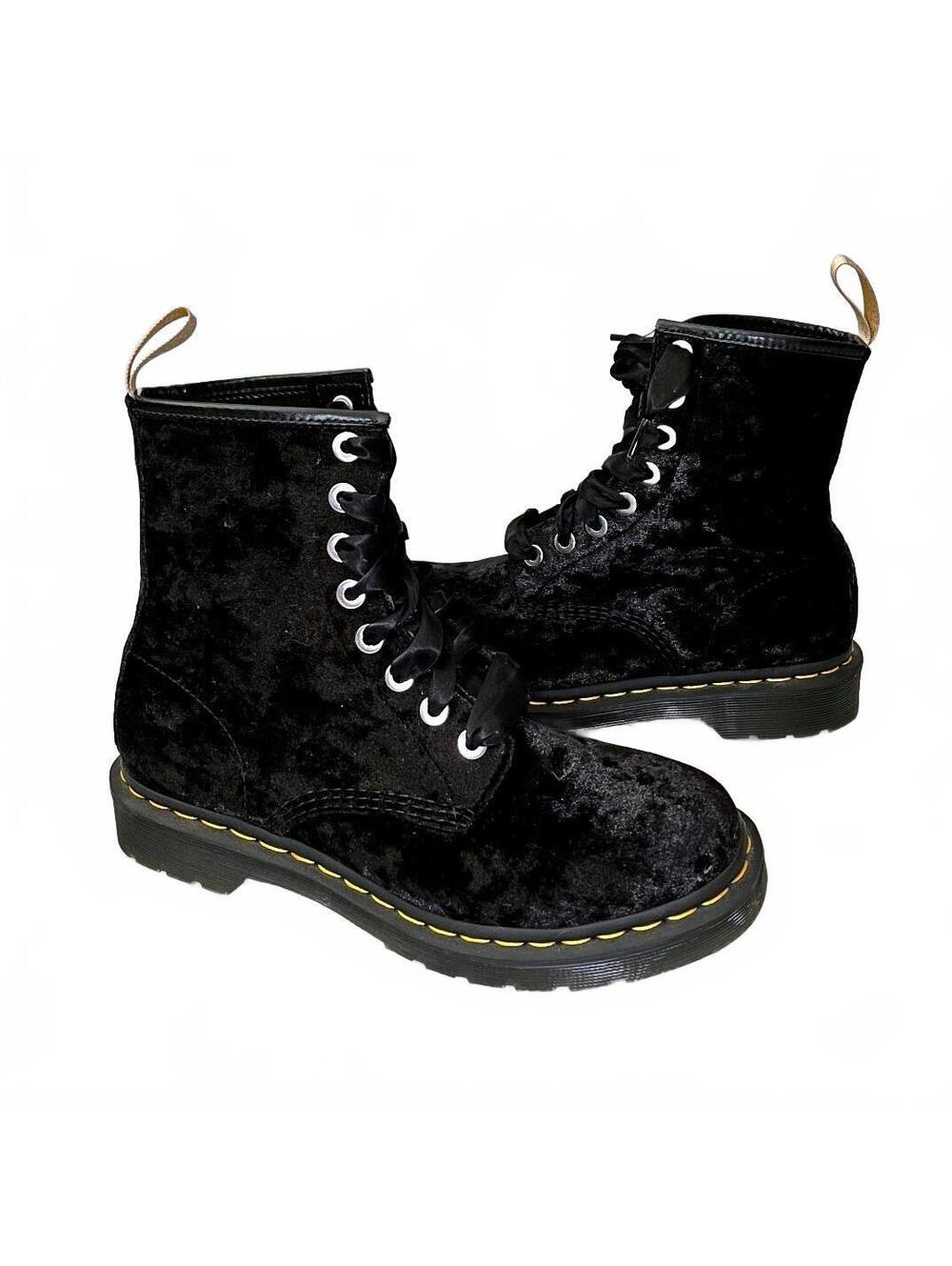 Dr. Martens Black Velvet Boots Wmns Size 9